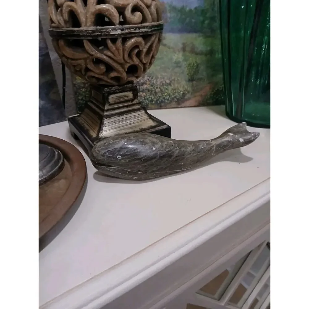 1960s Artist Dimu Soapstone Whale Carved‎ Stone Sculpture Figurine Collectible